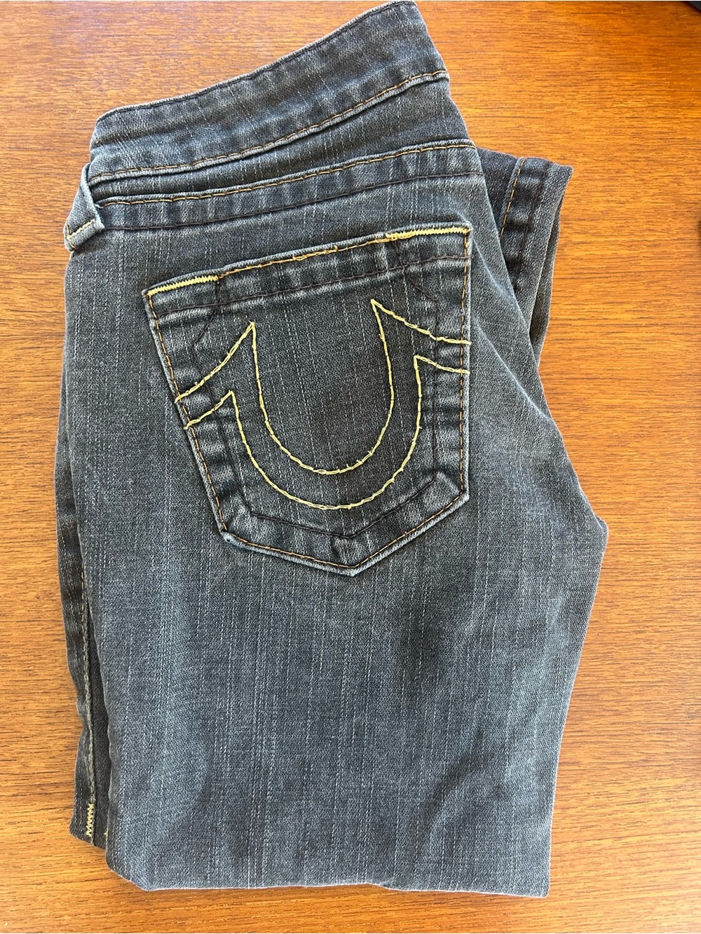 True Religion Women's Low Rise Selvedge Jeans with Yellow Stitching Y2K